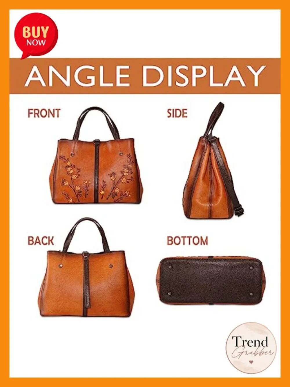 Genuine Leather Embossed Satchel Crossbody Handbag with Top Handle